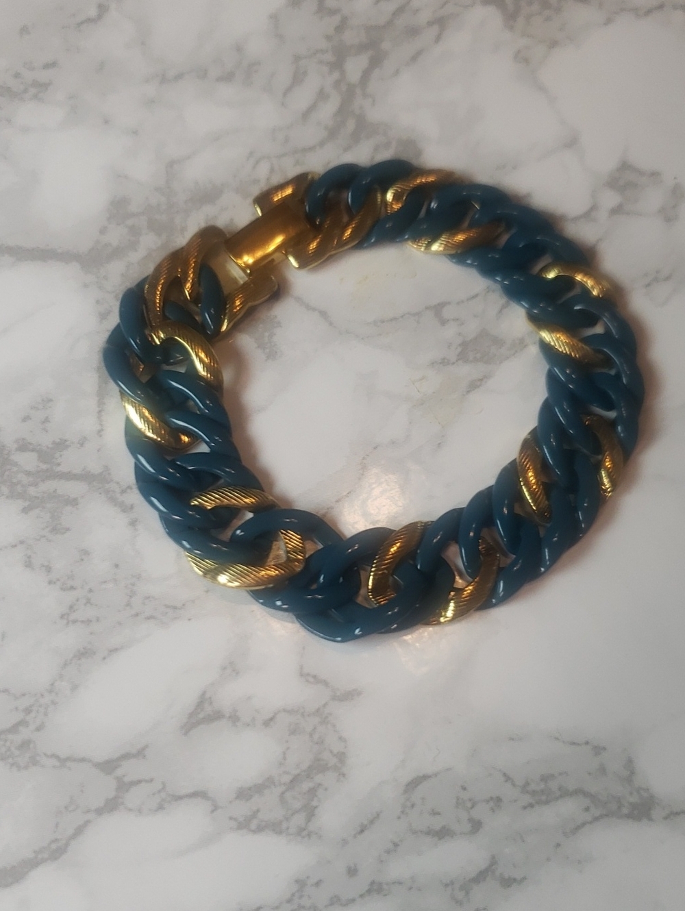 Vintage Napier Goldtone and Teal Chain-Link Women's Bracelet
